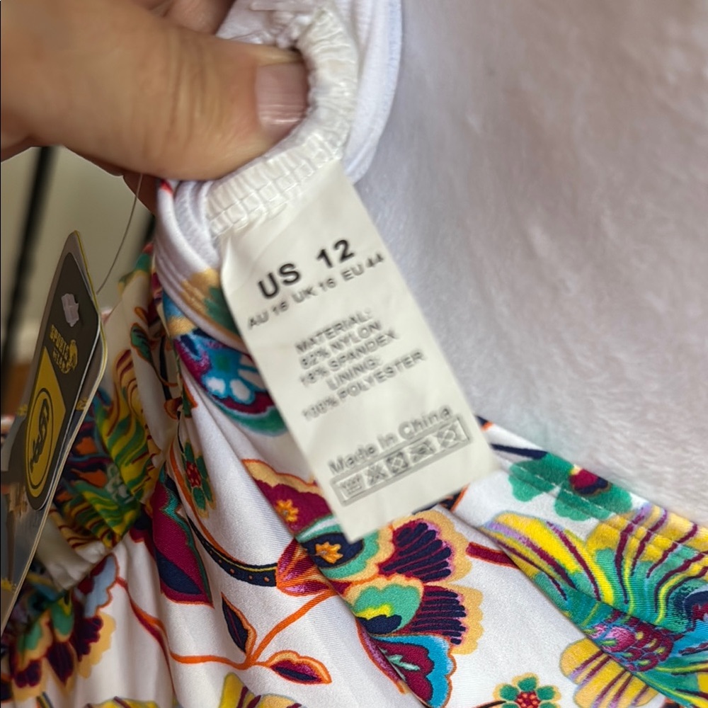 Floral Halter One Piece Swimsuit White multicolor tie neck 12 Large - Picture 4 of 5